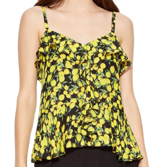 PARKER Silk Blend Lemon Print Ruffle Tank Top - Picture 1 of 9